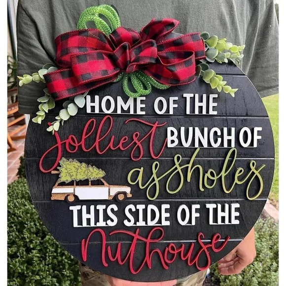 Hanging Christmas Wood Welcome Door Sign for  Home - Picture 1 of 6